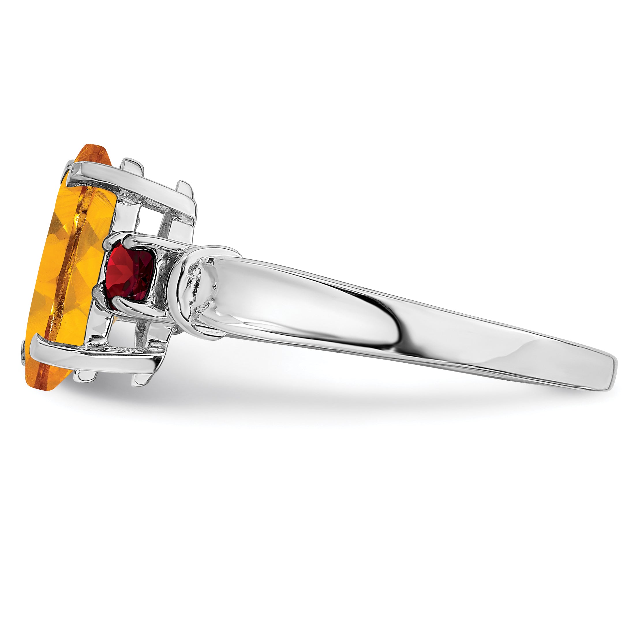 Sterling Silver Rhodium-Plated Citrine & Garnet Ring