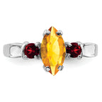 Sterling Silver Rhodium-Plated Citrine & Garnet Ring