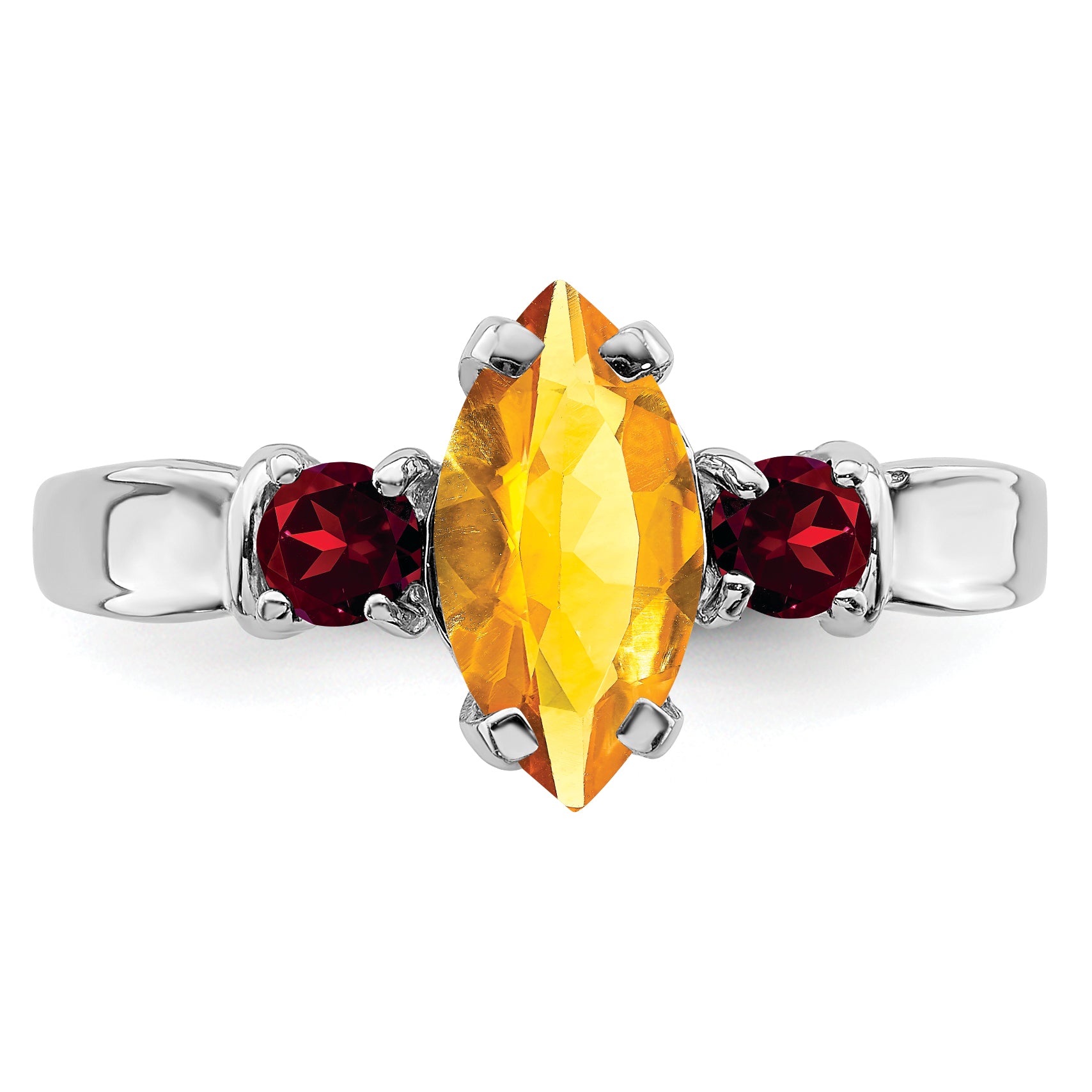 Sterling Silver Rhodium-Plated Citrine & Garnet Ring