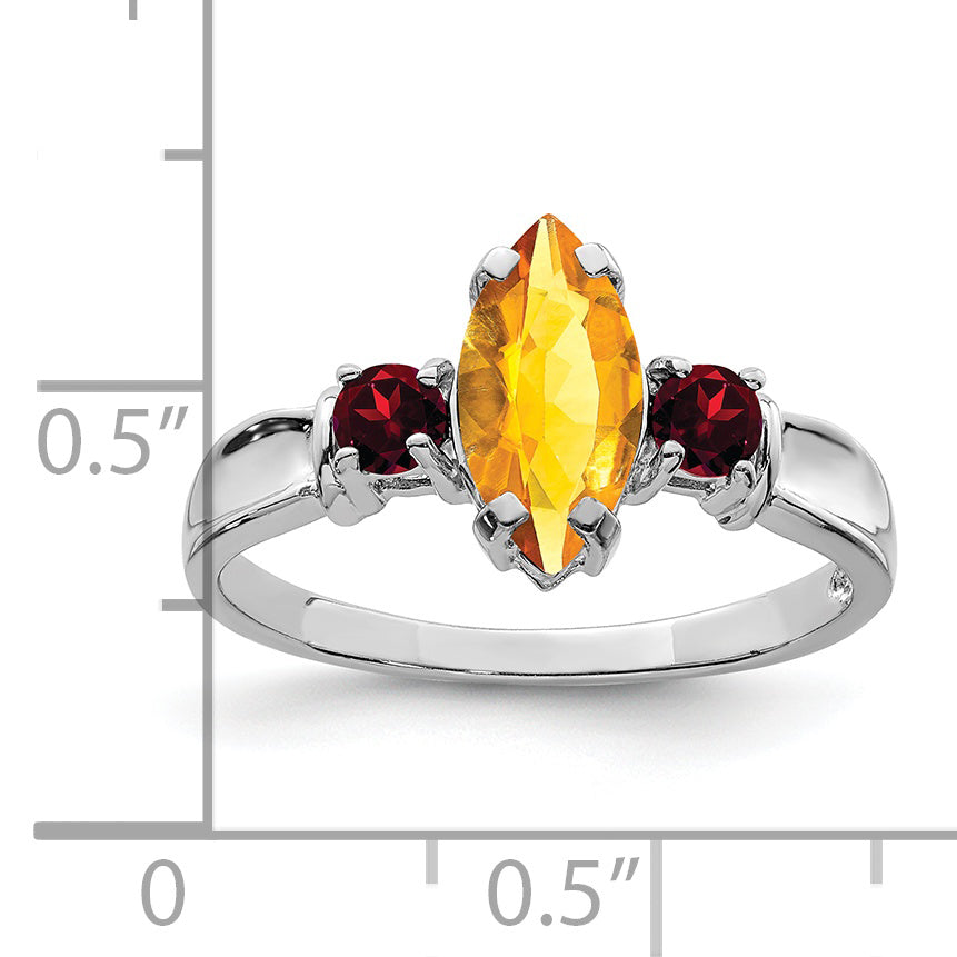 Sterling Silver Rhodium-Plated Citrine & Garnet Ring