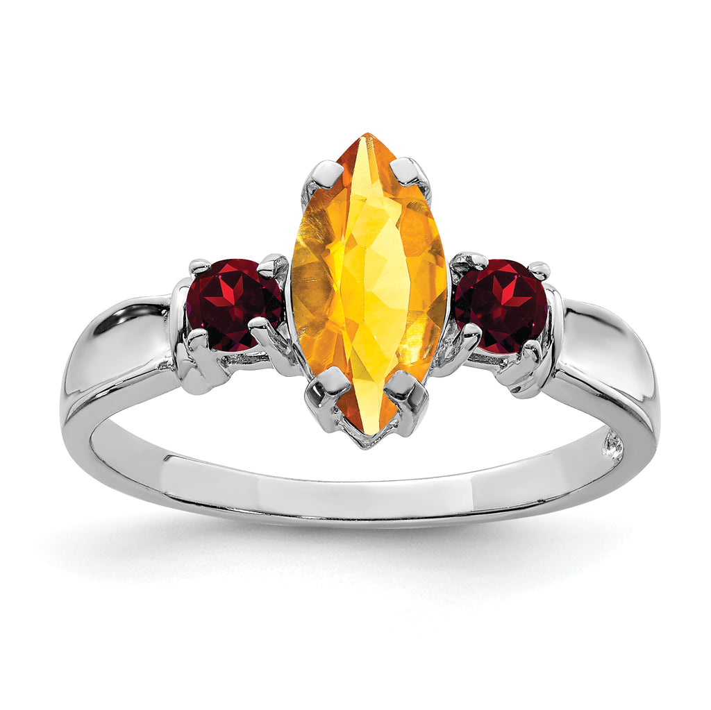 Sterling Silver Rhodium-Plated Citrine & Garnet Ring
