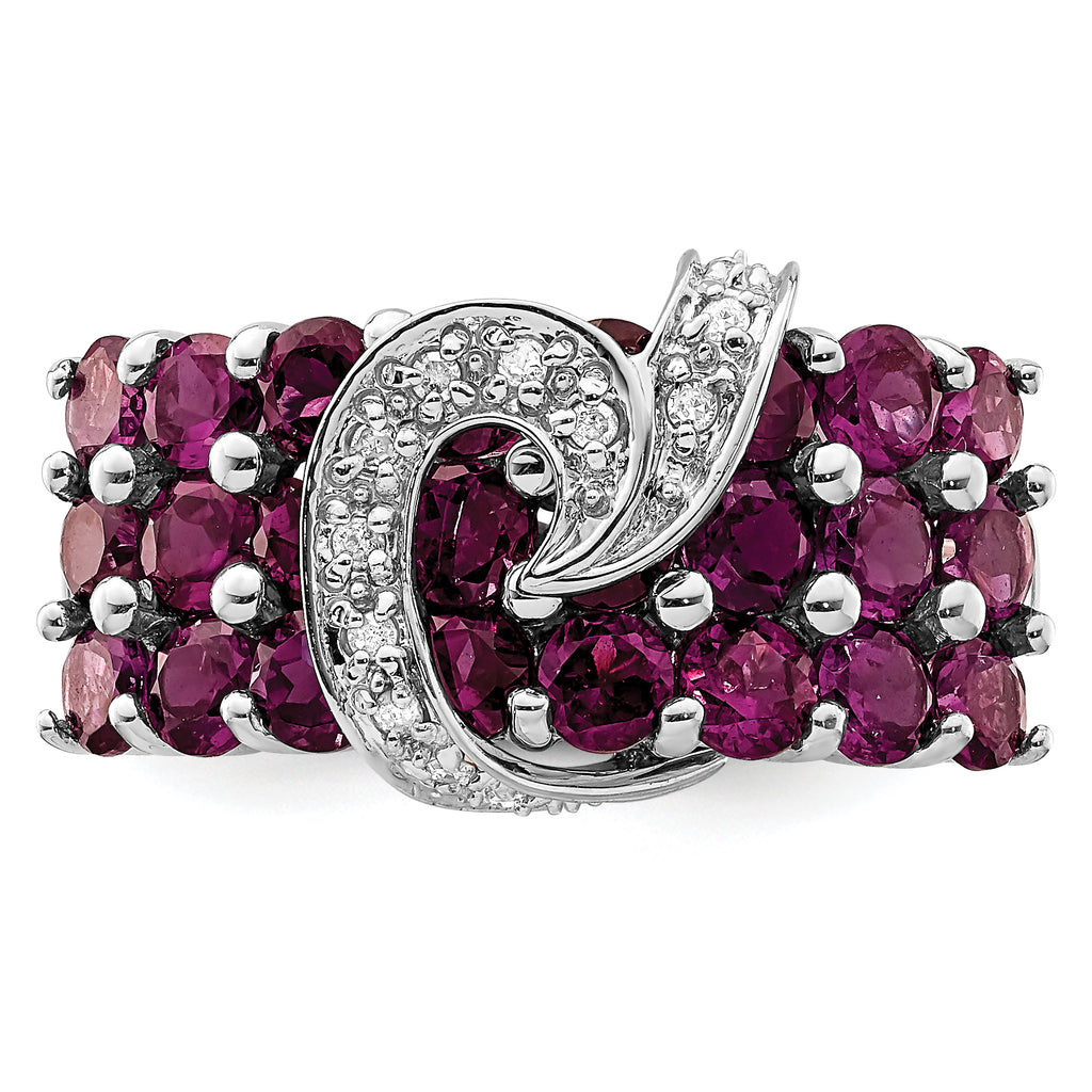 Sterling Silver Rhodium-Plated Rhodium-platedodolite Garnet & Diamond Ring