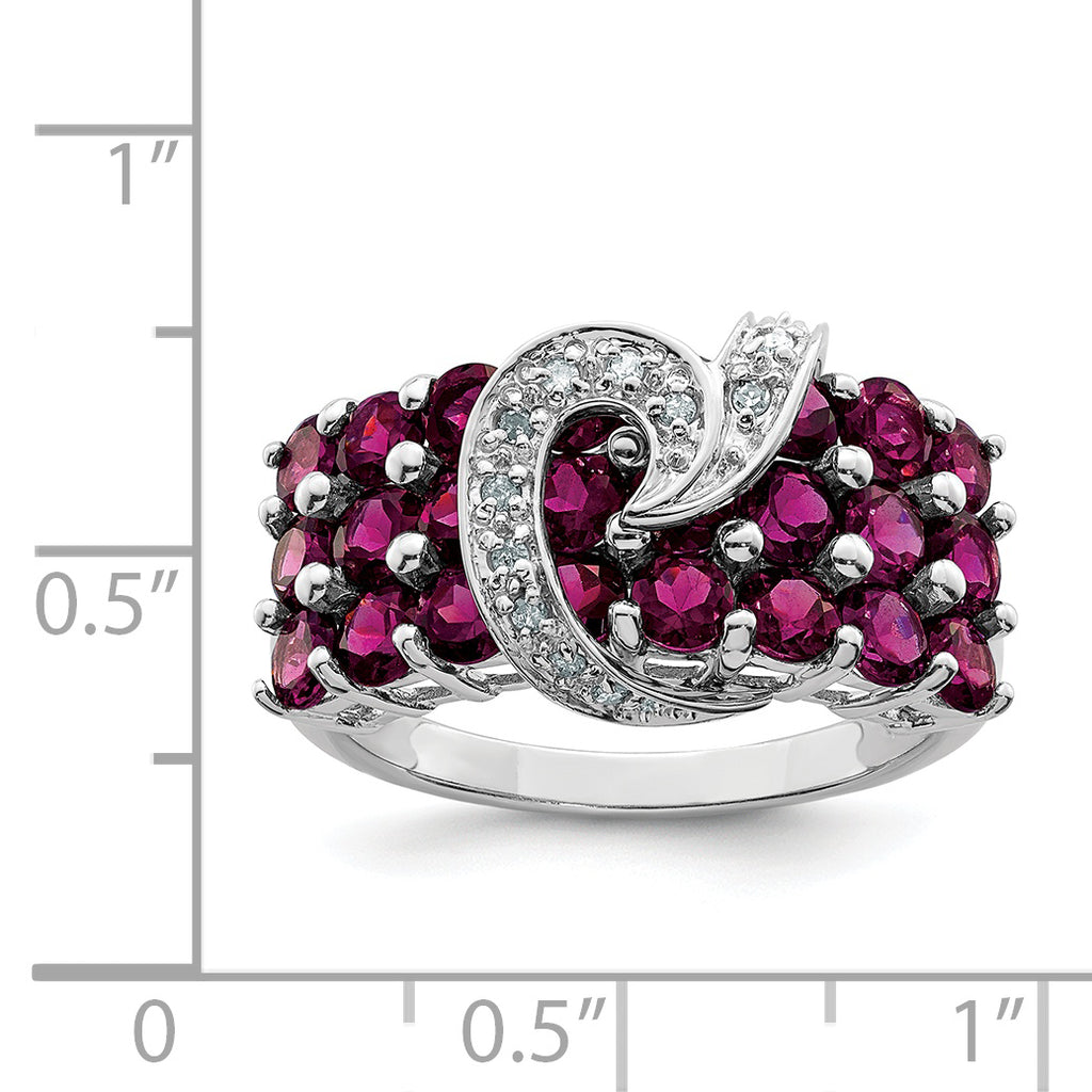 Sterling Silver Rhodium-Plated Rhodium-platedodolite Garnet & Diamond Ring