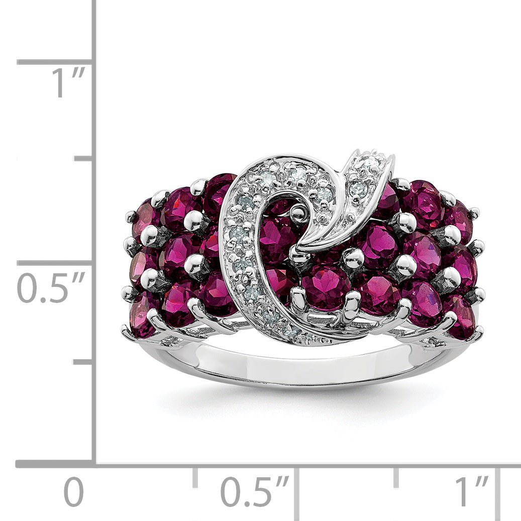 Sterling Silver Rhodium-Plated Rhodium-platedodolite Garnet & Diamond Ring
