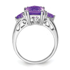Sterling Silver Rhodium-Plated Checker-Cut Amethyst Ring