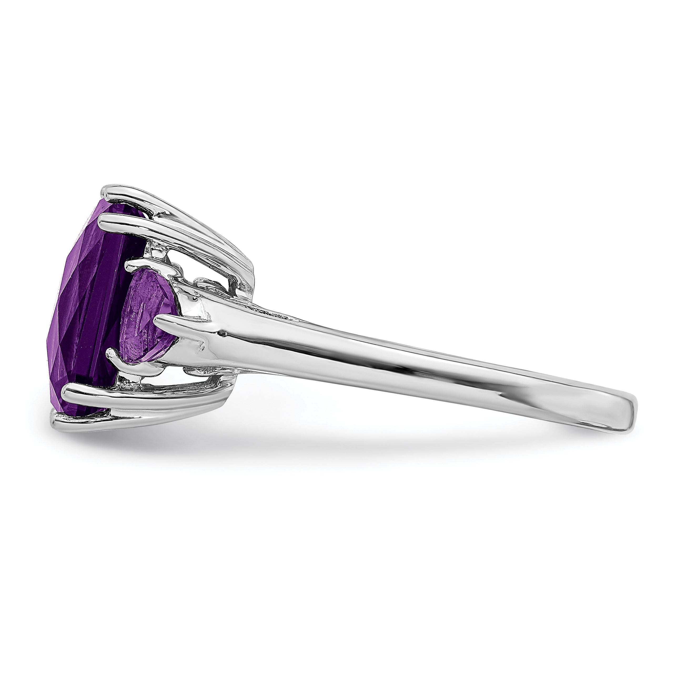 Sterling Silver Rhodium-Plated Checker-Cut Amethyst Ring