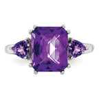 Sterling Silver Rhodium-Plated Checker-Cut Amethyst Ring