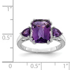 Sterling Silver Rhodium-Plated Checker-Cut Amethyst Ring