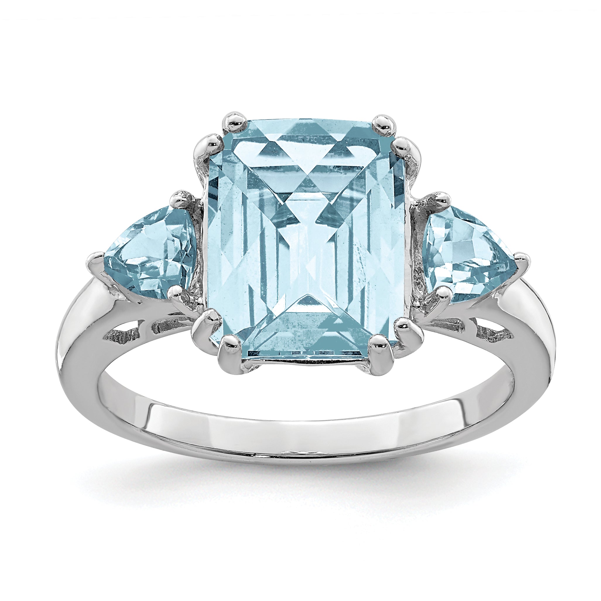 Sterling Silver Rhodium Checker-Cut Sky Blue & Sky Blue Topaz Ring Main image