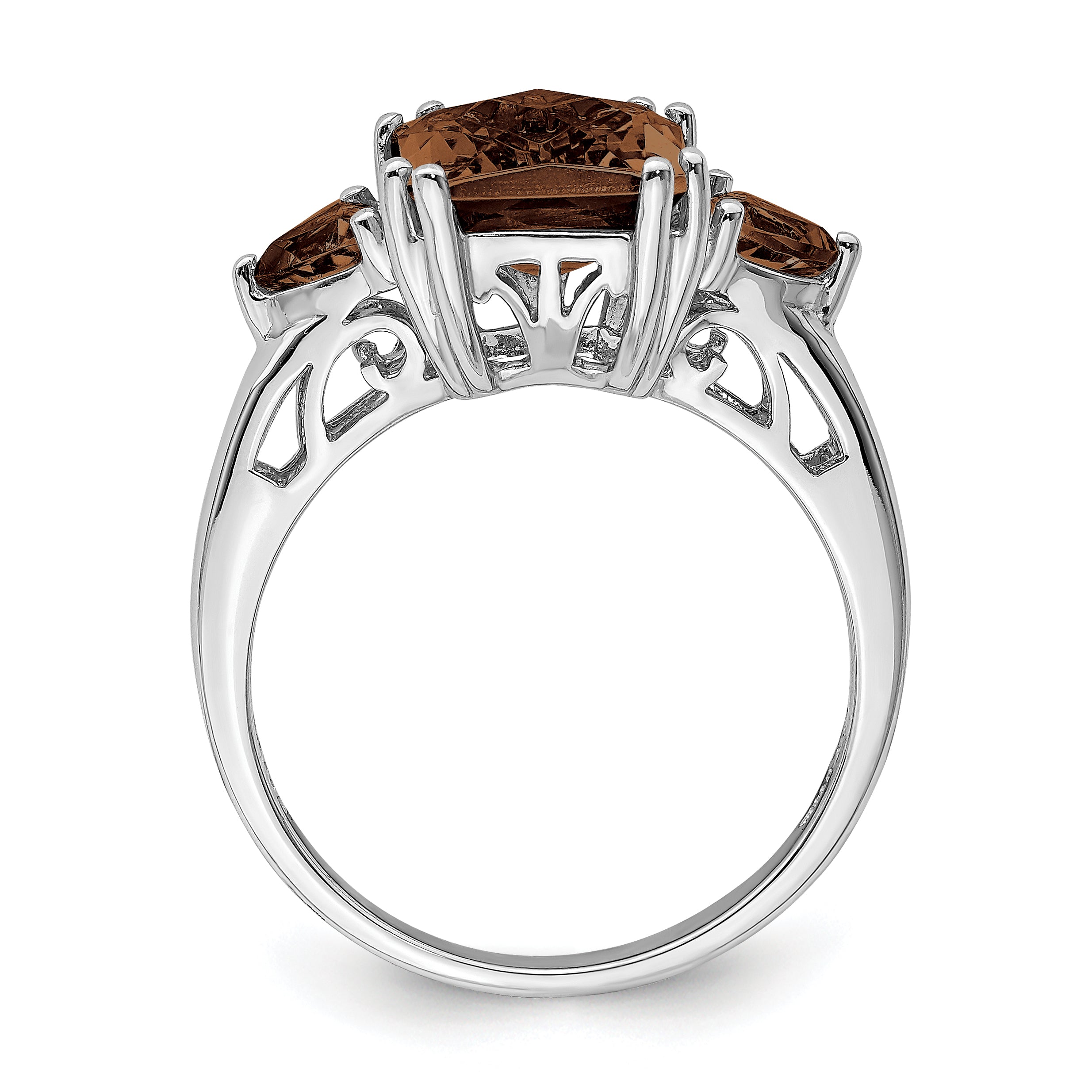 Sterling Silver Rhodium Checker-Cut Smoky Quartz Ring Secondary image