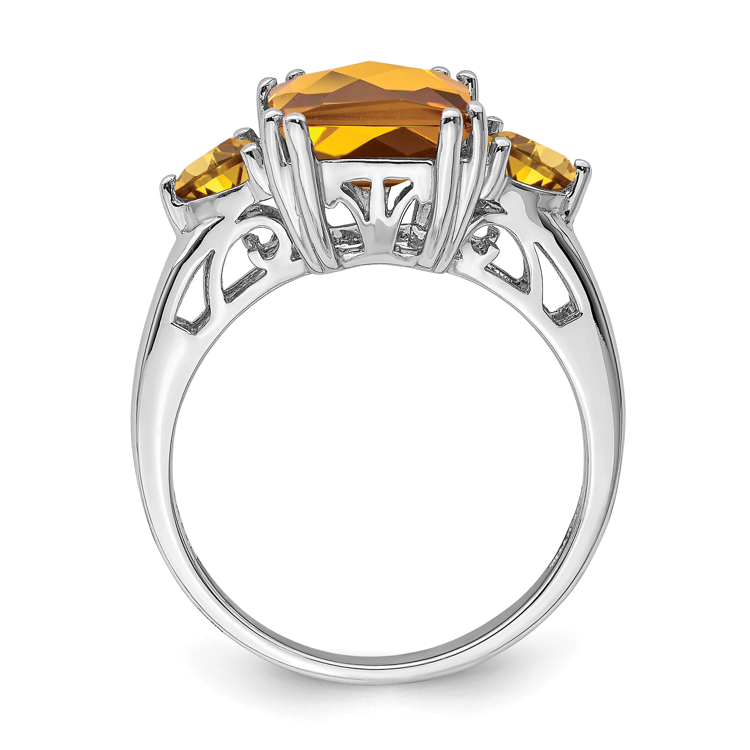 Sterling Silver Rhodium Checker-Cut Whiskey Quartz Ring Secondary image