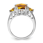 Sterling Silver Rhodium Checker-Cut Whiskey Quartz Ring