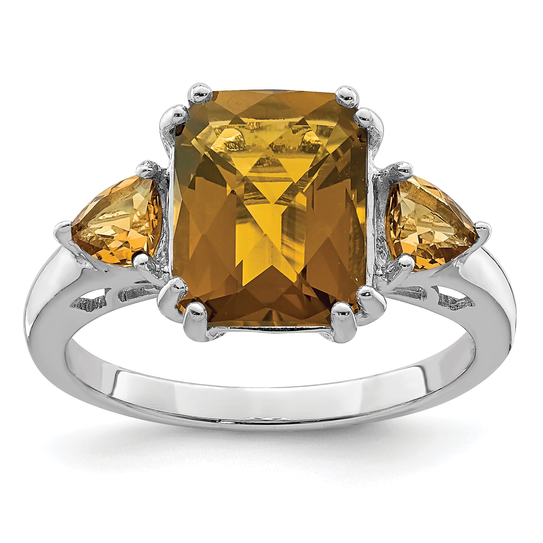Sterling Silver Rhodium Checker-Cut Whiskey Quartz Ring Main image