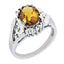 Sterling Silver RH-plated Checker-Cut Whiskey Quartz & Oval Diamond Ring
