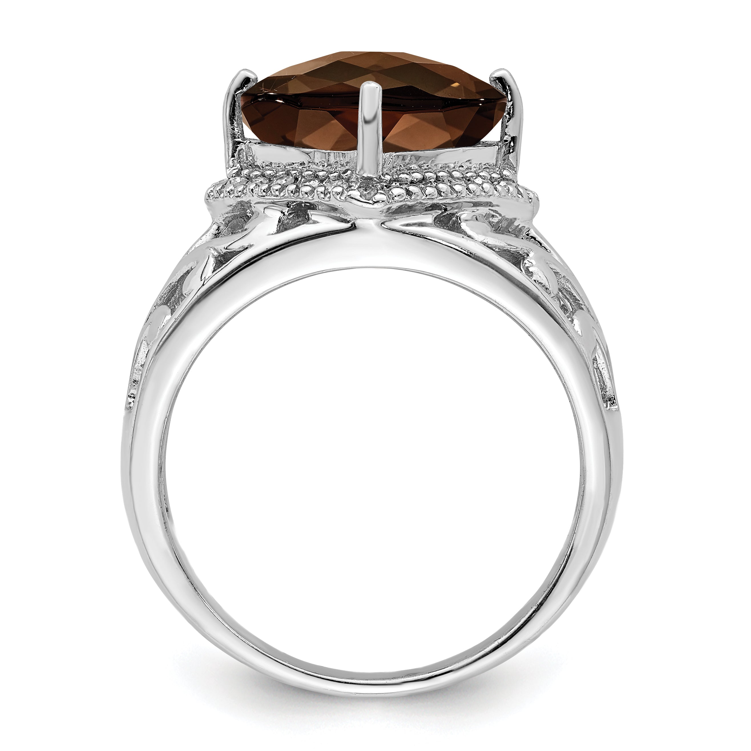 Sterling Silver Rhodium Checker-Cut Smoky Quartz & Diam. Ring Secondary image