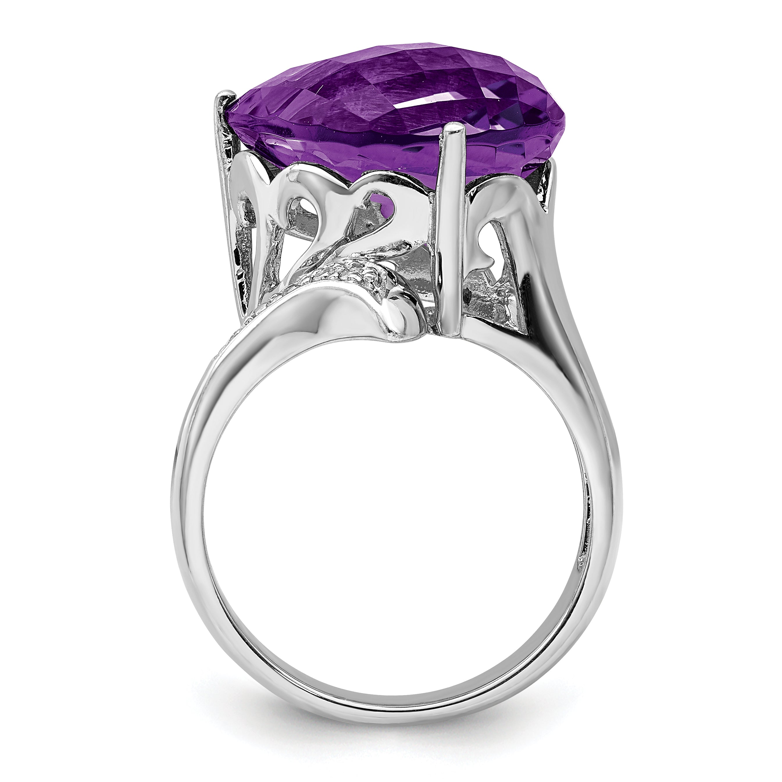 Sterling Silver Rhodium-plated Amethyst & Diamond Ring Secondary image