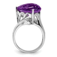 Sterling Silver Rhodium-plated Amethyst & Diamond Ring