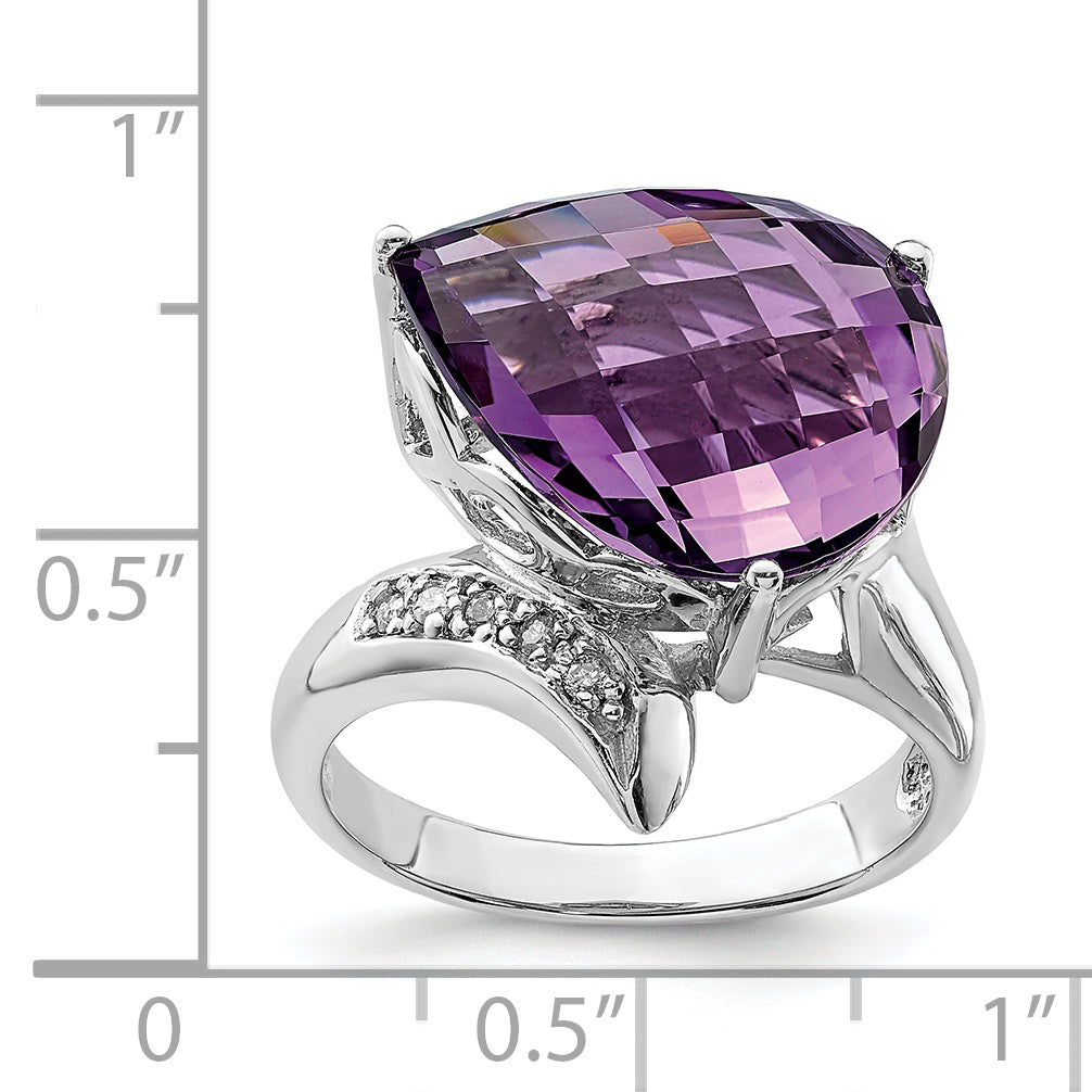 Sterling Silver Rhodium-plated Amethyst & Diamond Ring