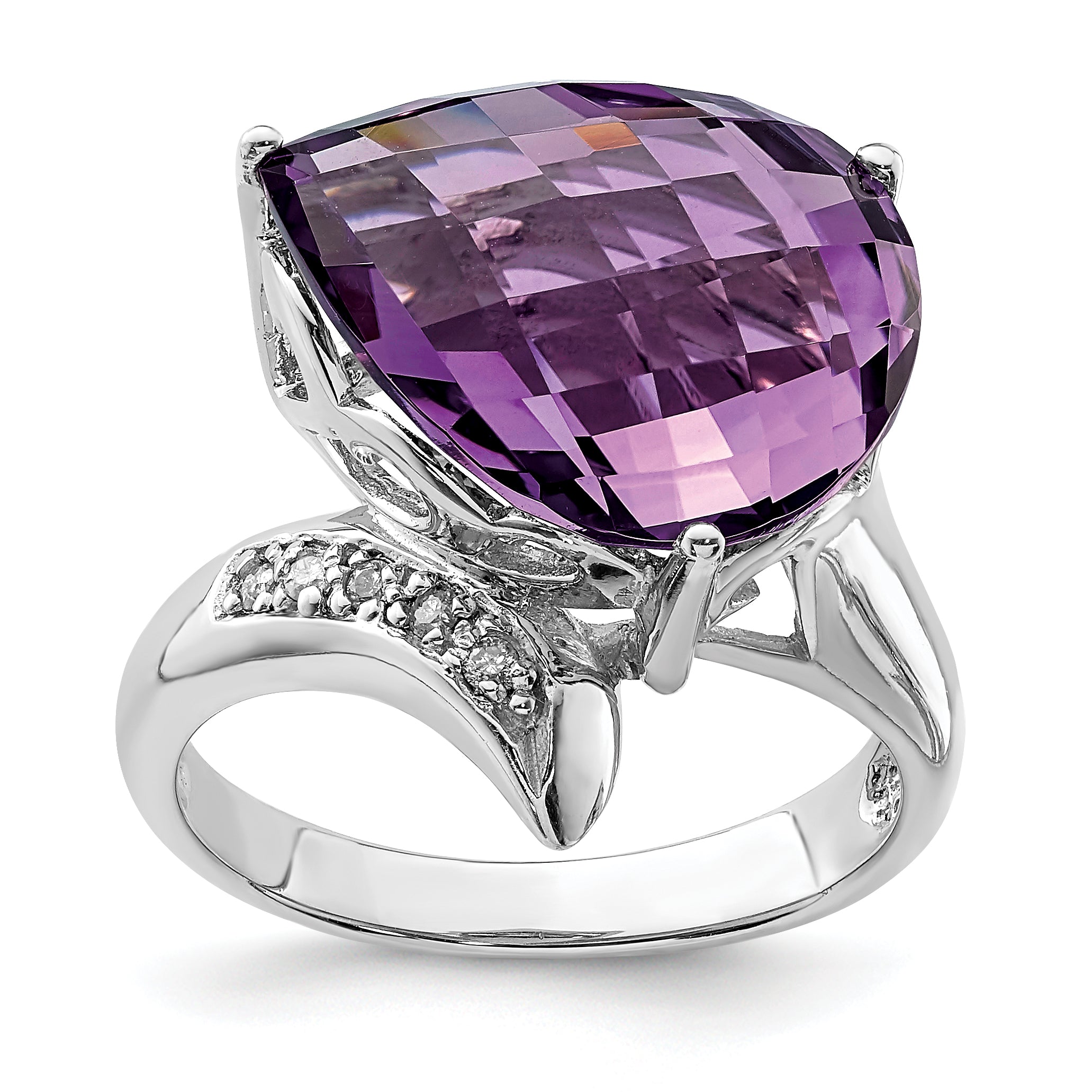 Sterling Silver Rhodium-plated Amethyst & Diamond Ring