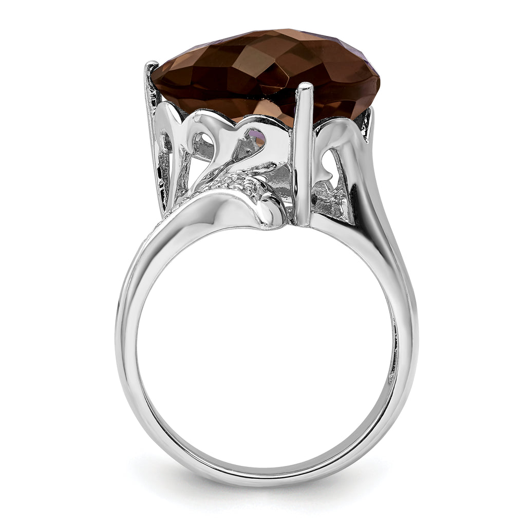Sterling Silver Rhodium Smoky Quartz & Diam. Ring