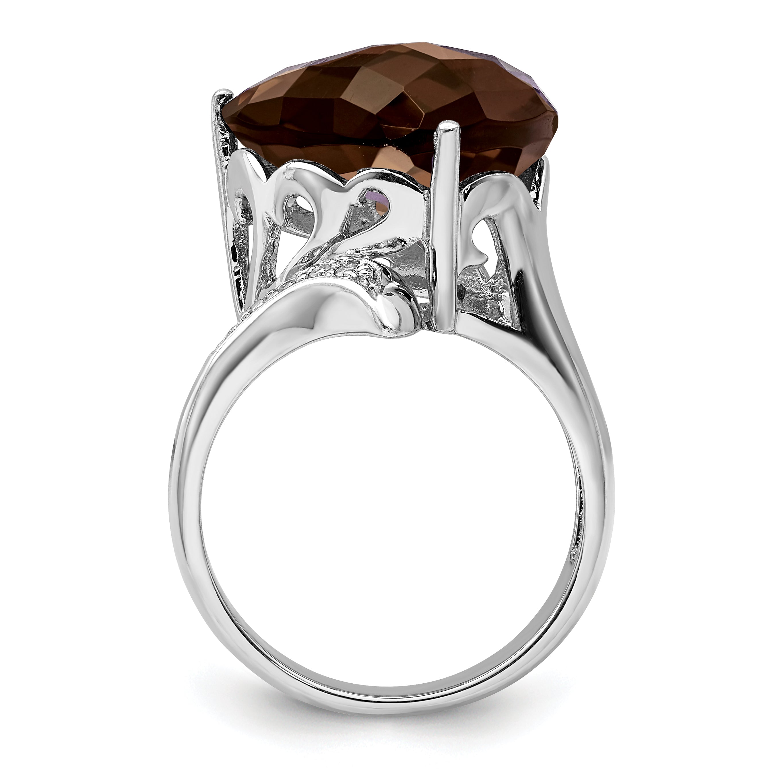 Sterling Silver Rhodium Smoky Quartz & Diam. Ring