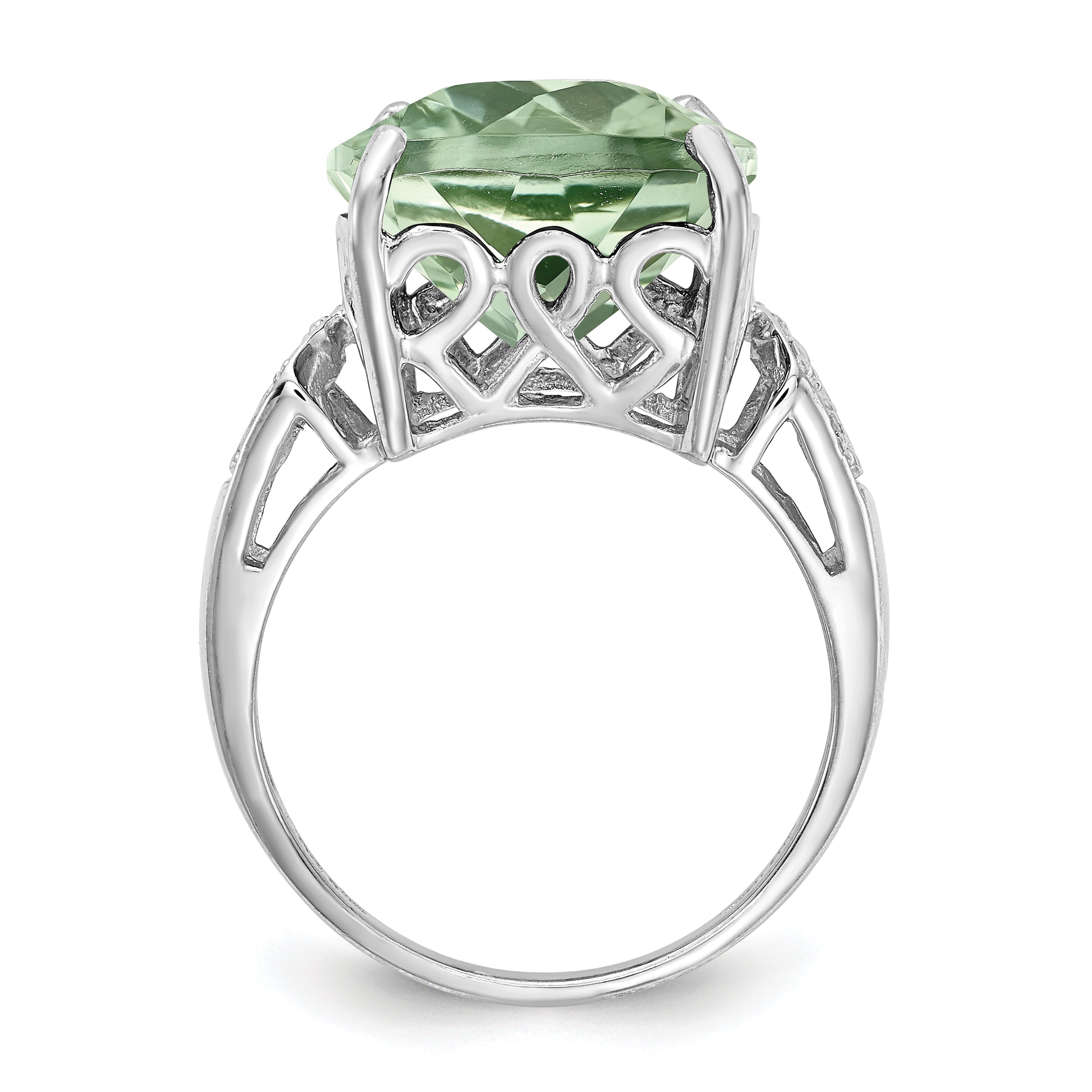 Sterling Silver Rhodium Green Quartz & Diam. Ring Secondary image