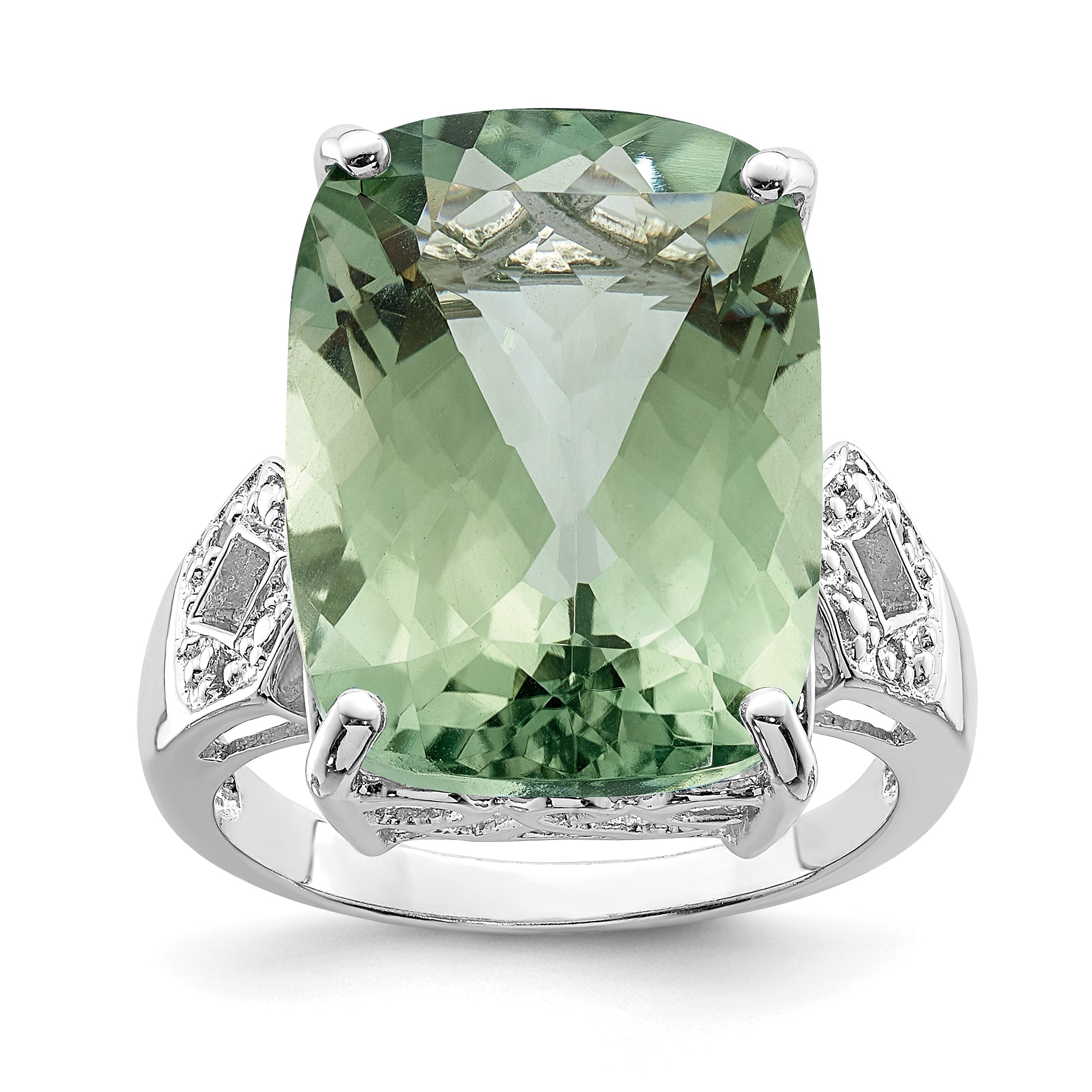 Sterling Silver Rhodium Green Quartz & Diam. Ring Main image