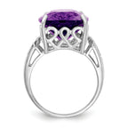 Sterling Silver Rhodium-plated Amethyst & Diamond Ring