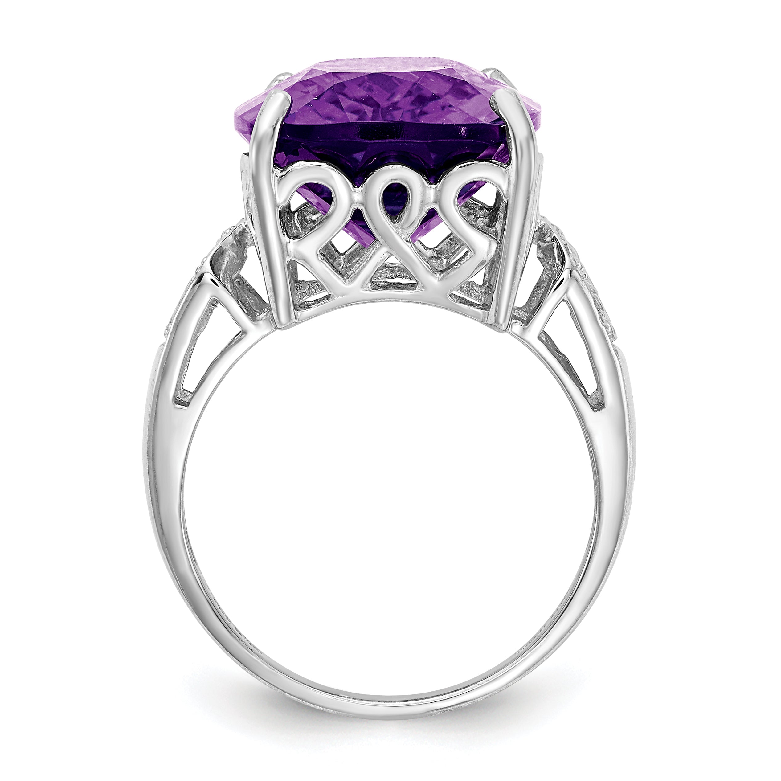 Sterling Silver Rhodium-plated Amethyst & Diamond Ring