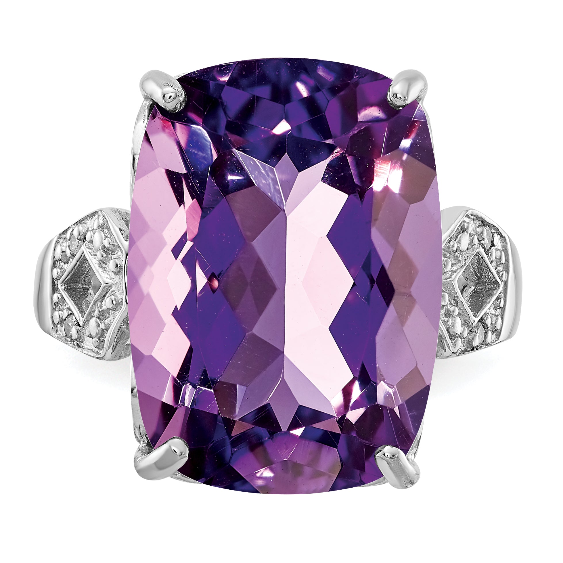 Sterling Silver Rhodium-plated Amethyst & Diamond Ring