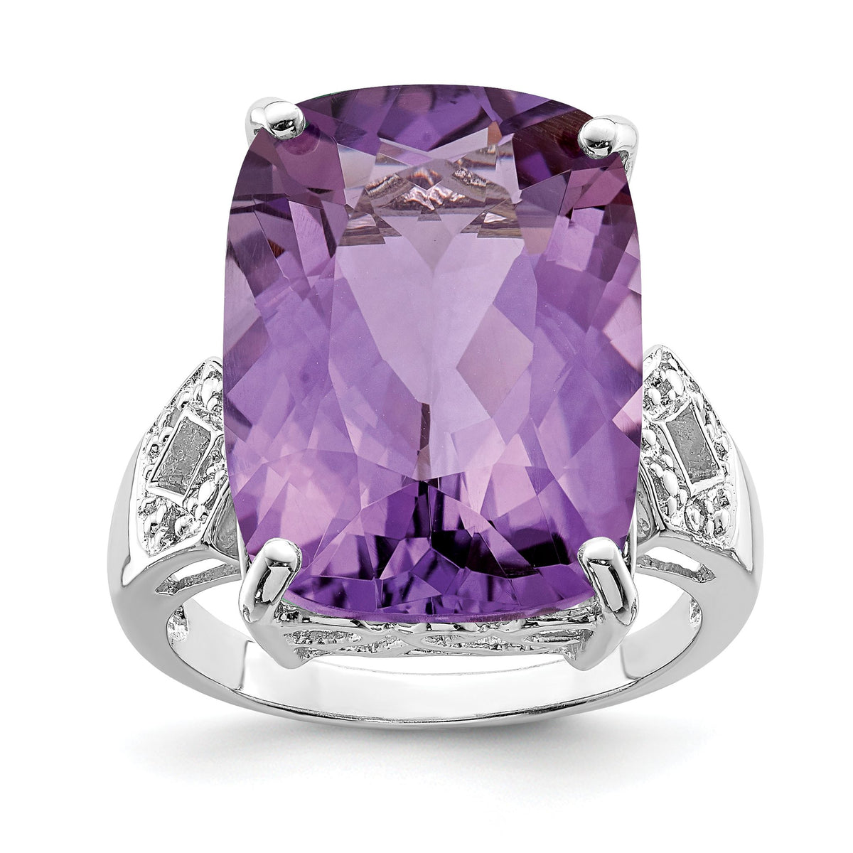Amethyst & Diamond Ring in Sterling Silver (0.02 ct. tw.), Size 7 - Sophia Jewelers Main image