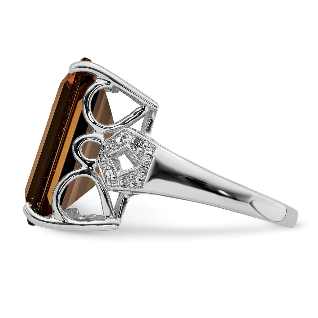 Sterling Silver Rhodium Smoky Quartz & Diam. Ring