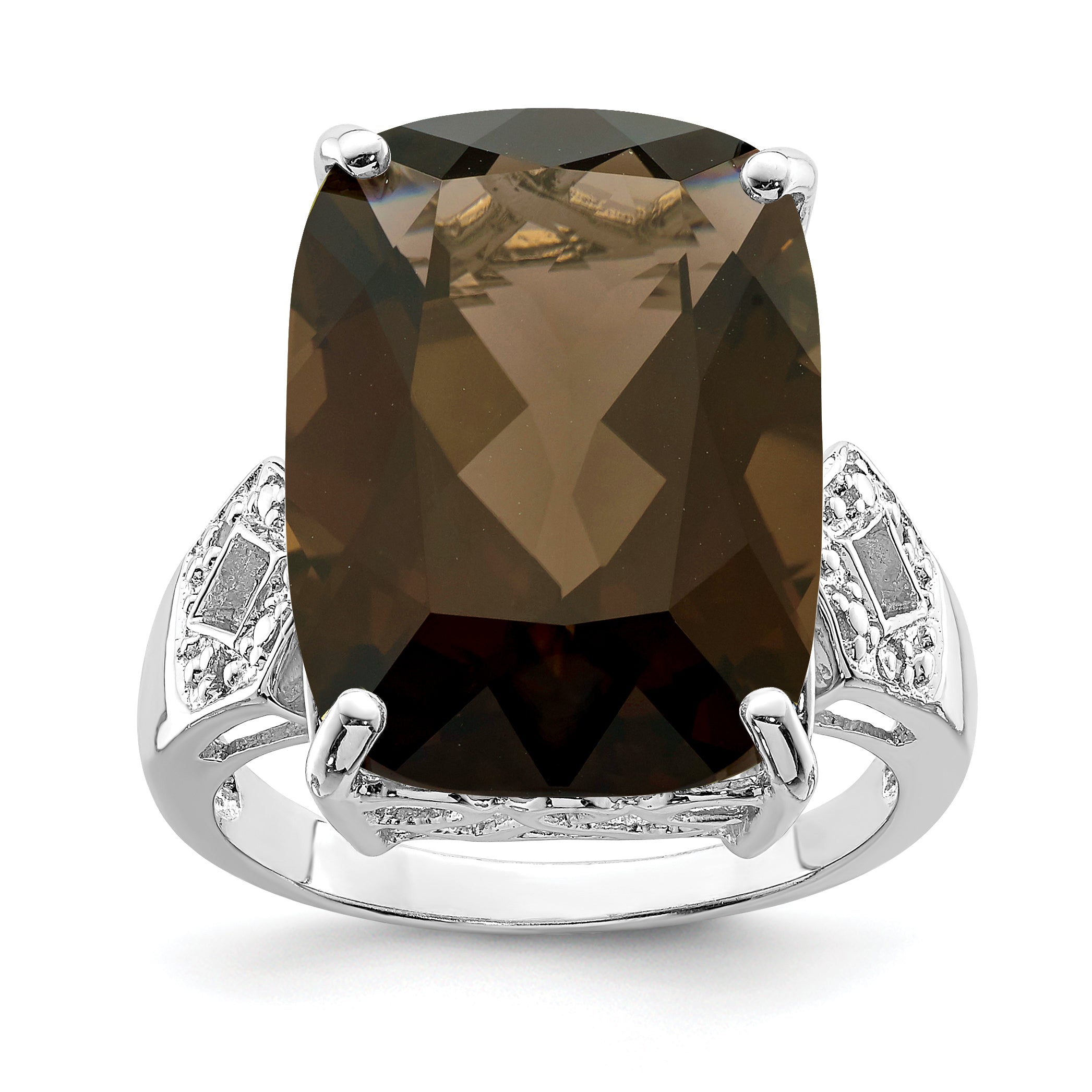 Sterling Silver Rhodium Smoky Quartz & Diam. Ring Main image