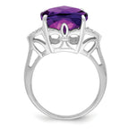 Sterling Silver Rhodium-Plated Checker-Cut Amethyst & Diamond Ring