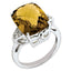 Sterling Silver RH-plated Checker-Cut Whiskey Quartz & Diamond Ring