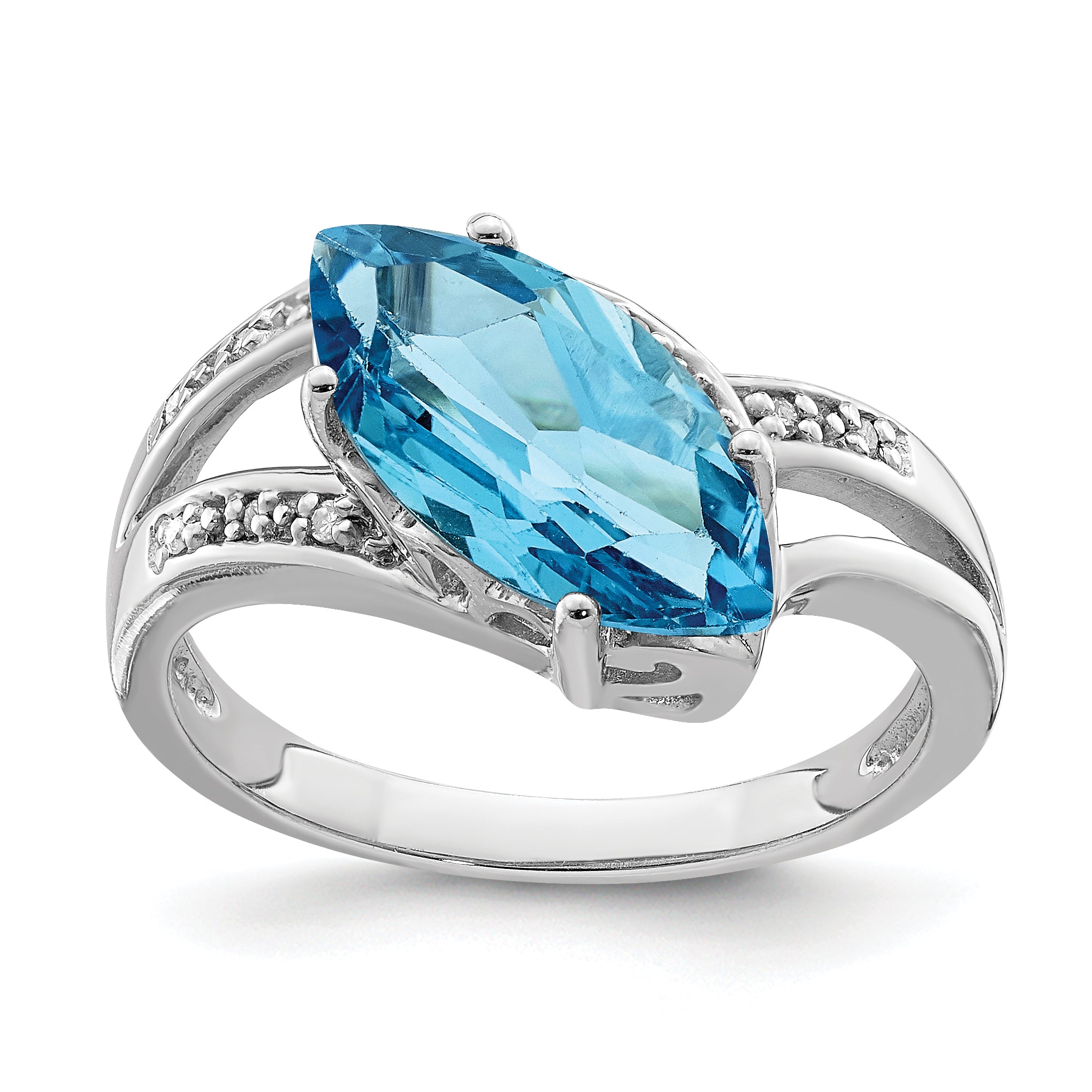 Sterling Silver Rhodium Blue Topaz & Diam. Ring Main image