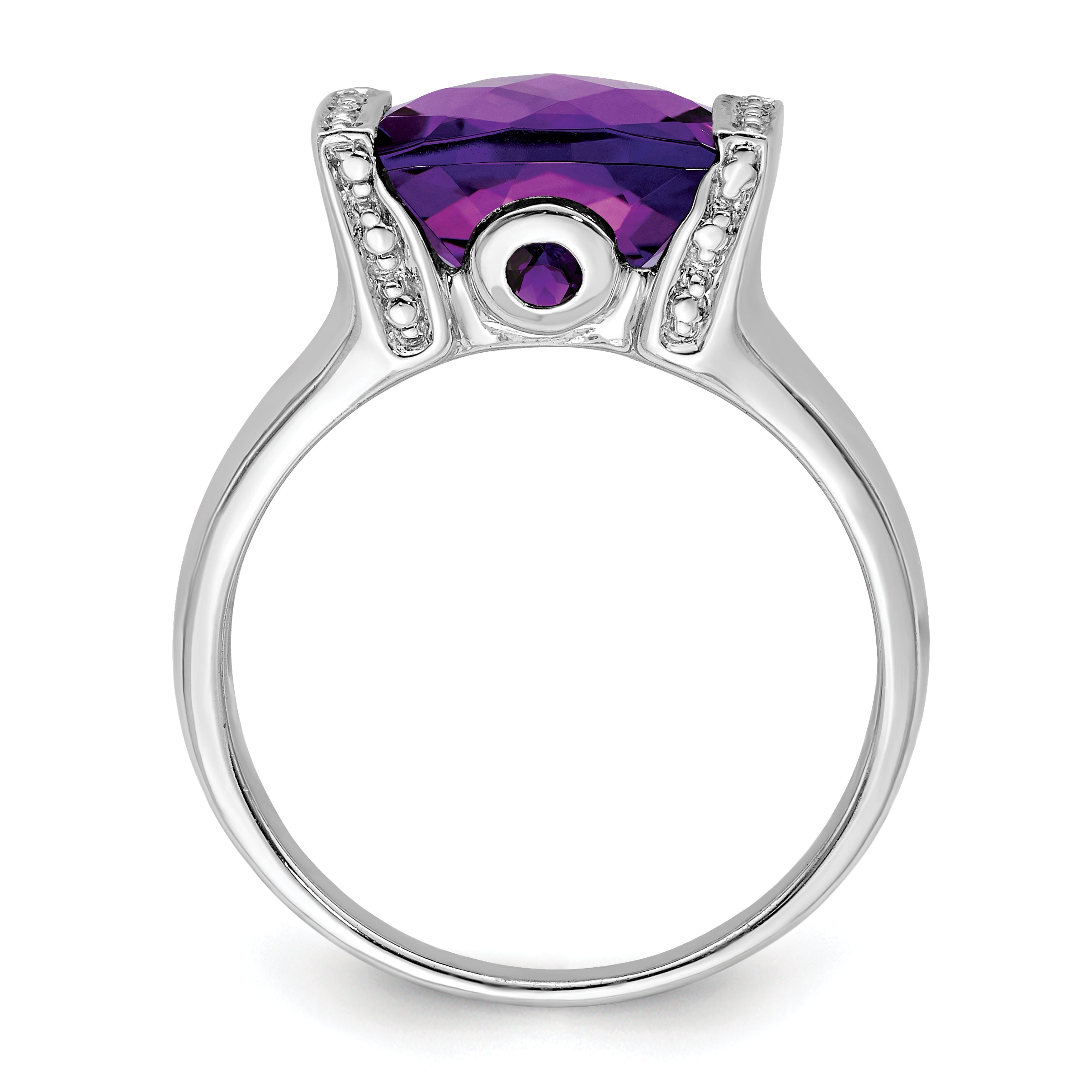 Sterling Silver Rhodium-plated Checker-Cut Amethyst & Diamond Ring Secondary image