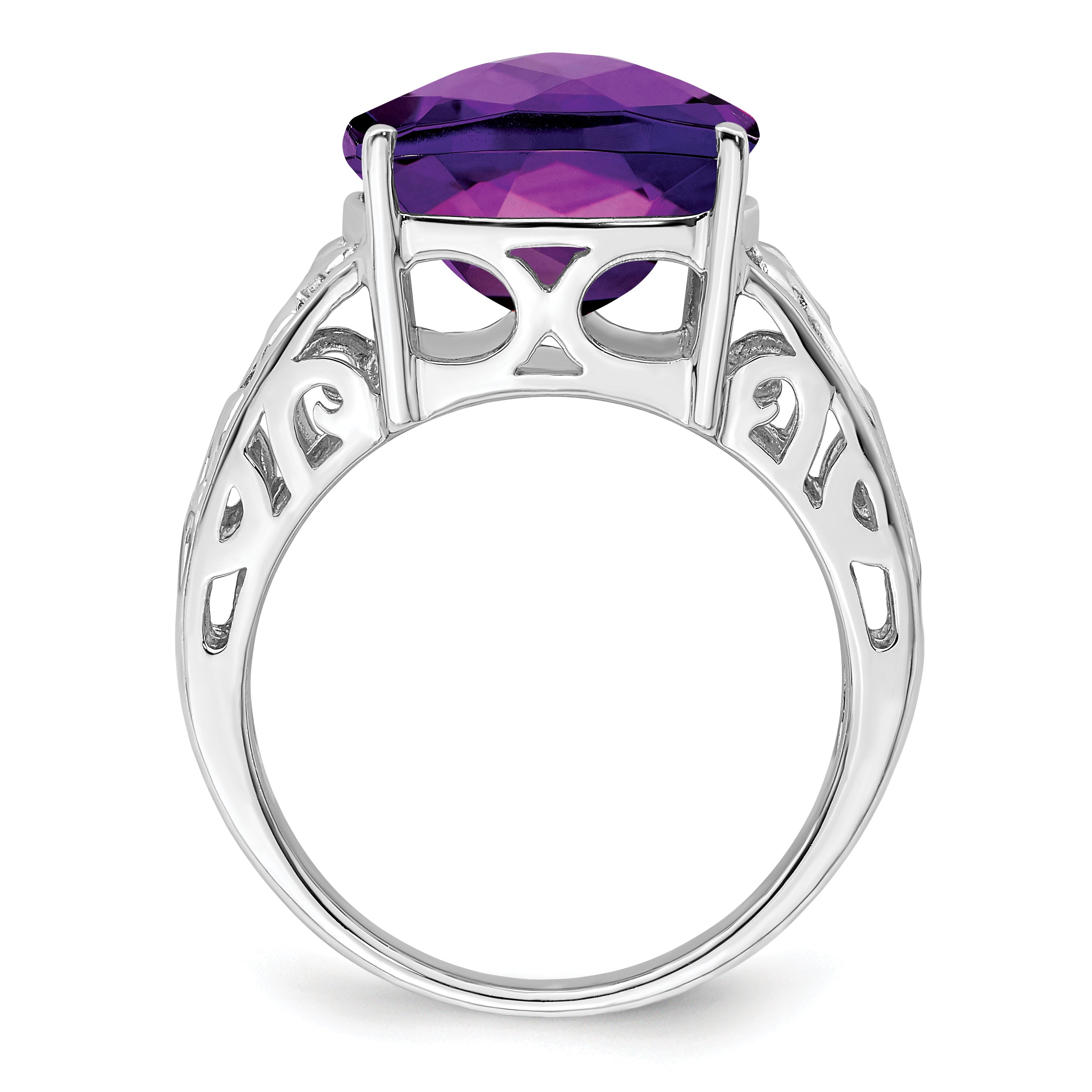 Sterling Silver Rhodium-plated Checker-Cut Amethyst Ring Secondary image