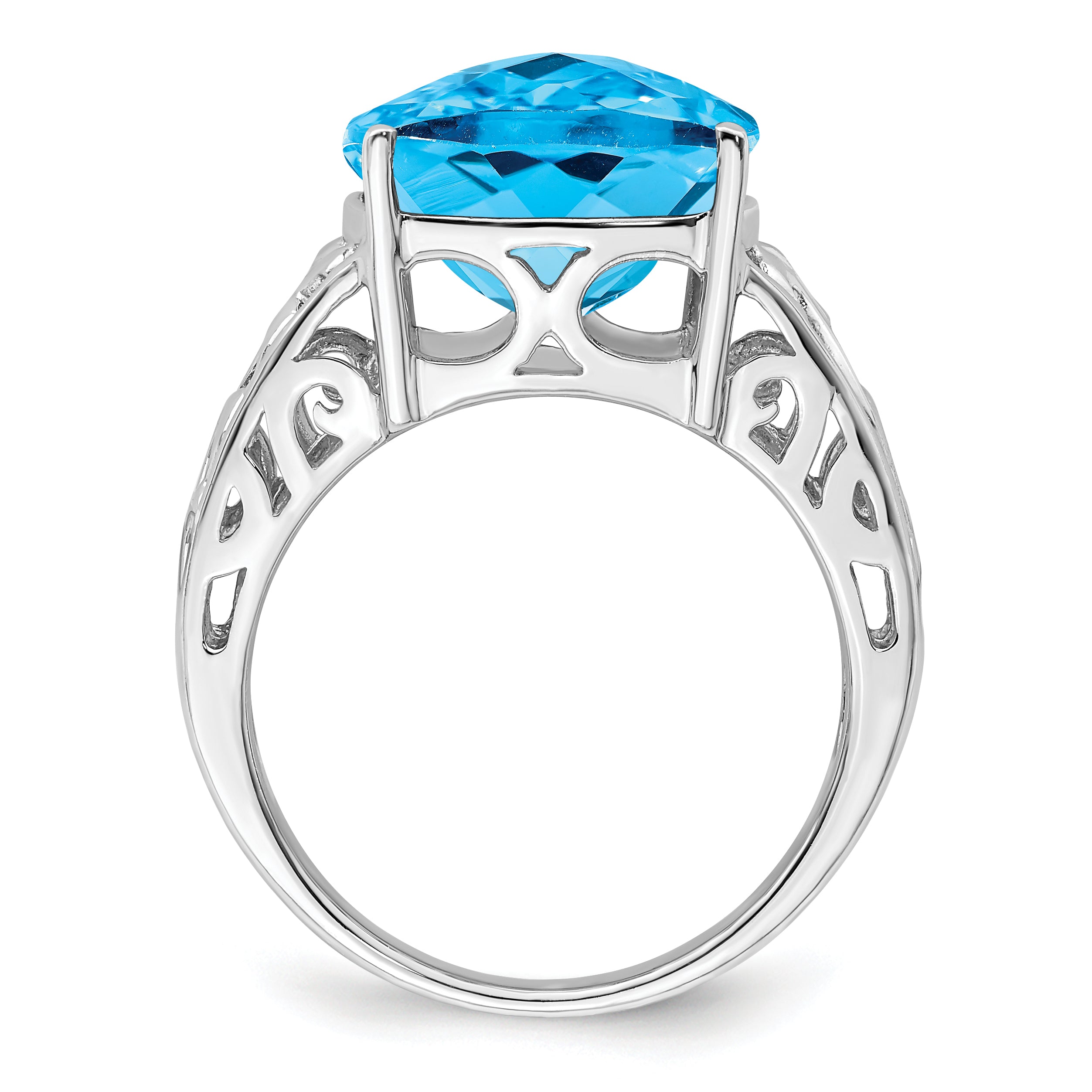 Sterling Silver Rhodium Checker-Cut Blue Topaz Ring Secondary image