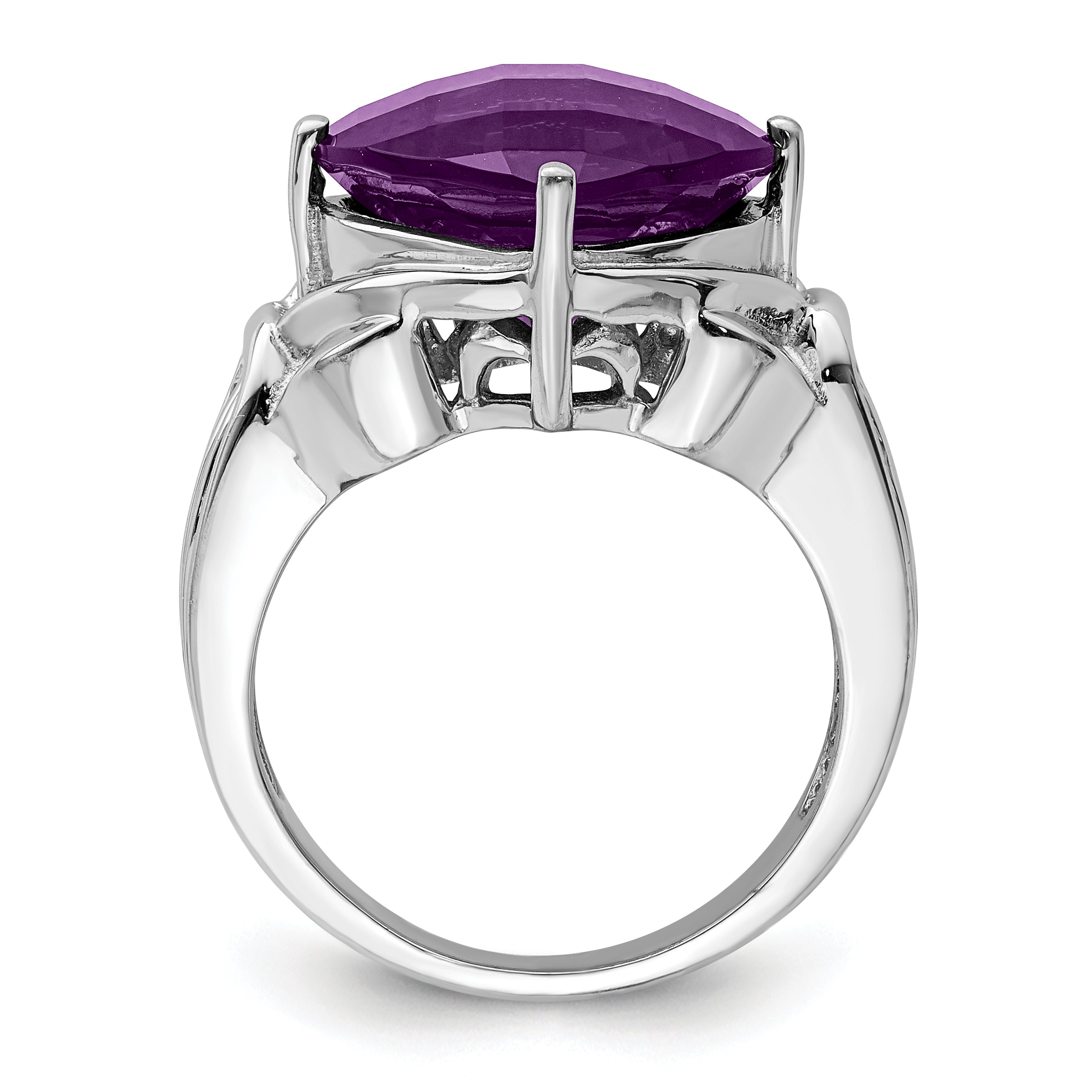 Sterling Silver Rhodium-plated Checker-Cut Amethyst Ring Secondary image
