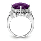 Sterling Silver Rhodium-plated Checker-Cut Amethyst Ring