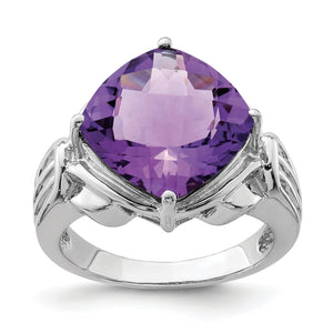 Checker-Cut Amethyst Ring in Sterling Silver, 3mm - Sophia Jewelers
