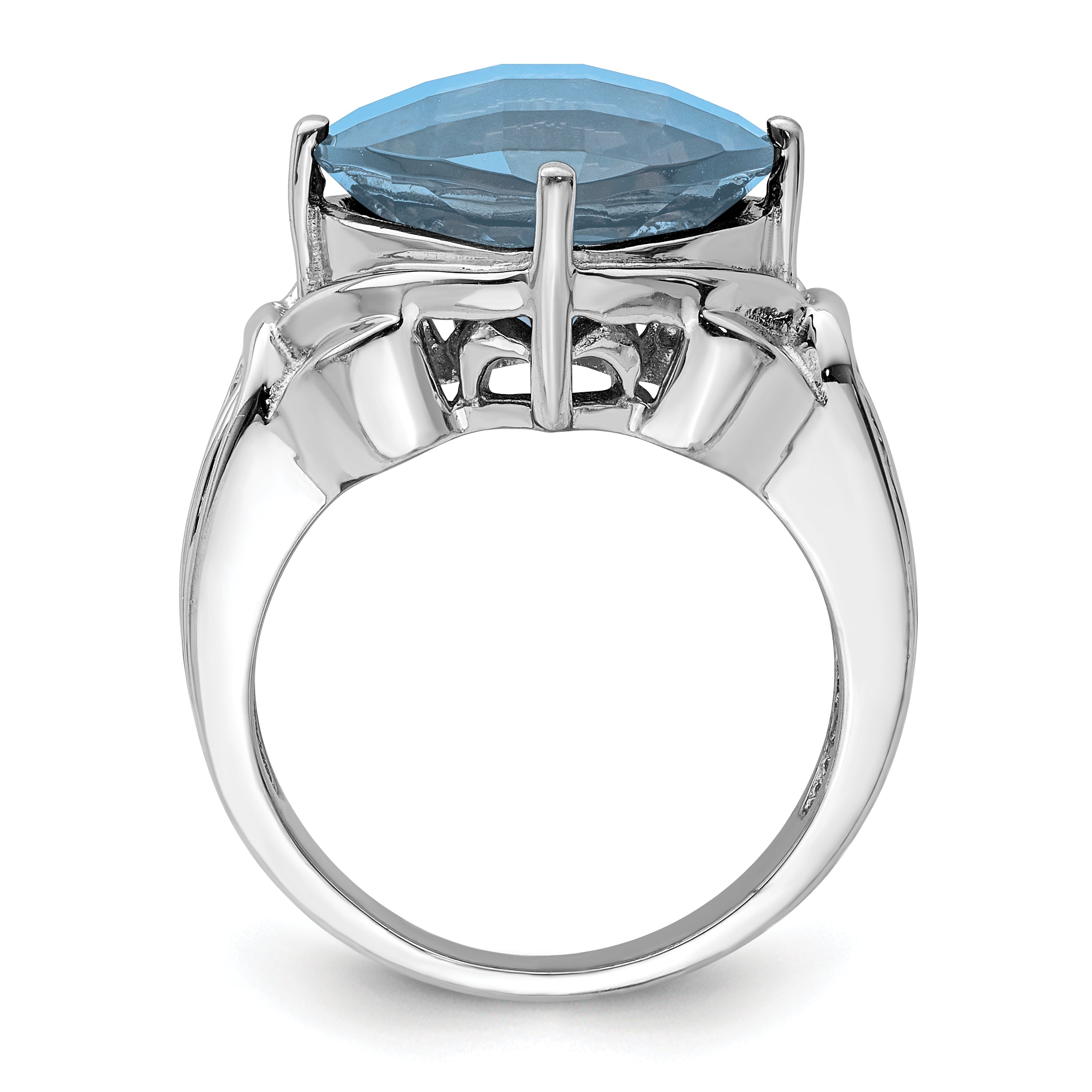 Sterling Silver Rhodium Checker-Cut Sky Blue Topaz Ring Secondary image