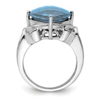 Sterling Silver Rhodium Checker-Cut Sky Blue Topaz Ring