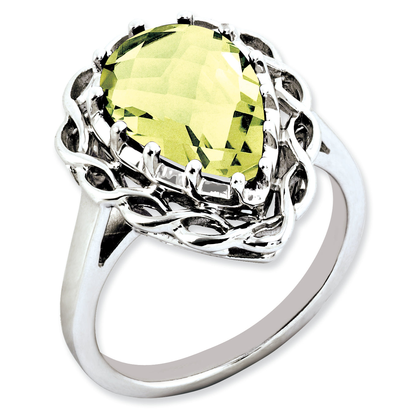 Sterling Silver Rhodium-plated Checker-Cut Lemon Quartz Ring Main image