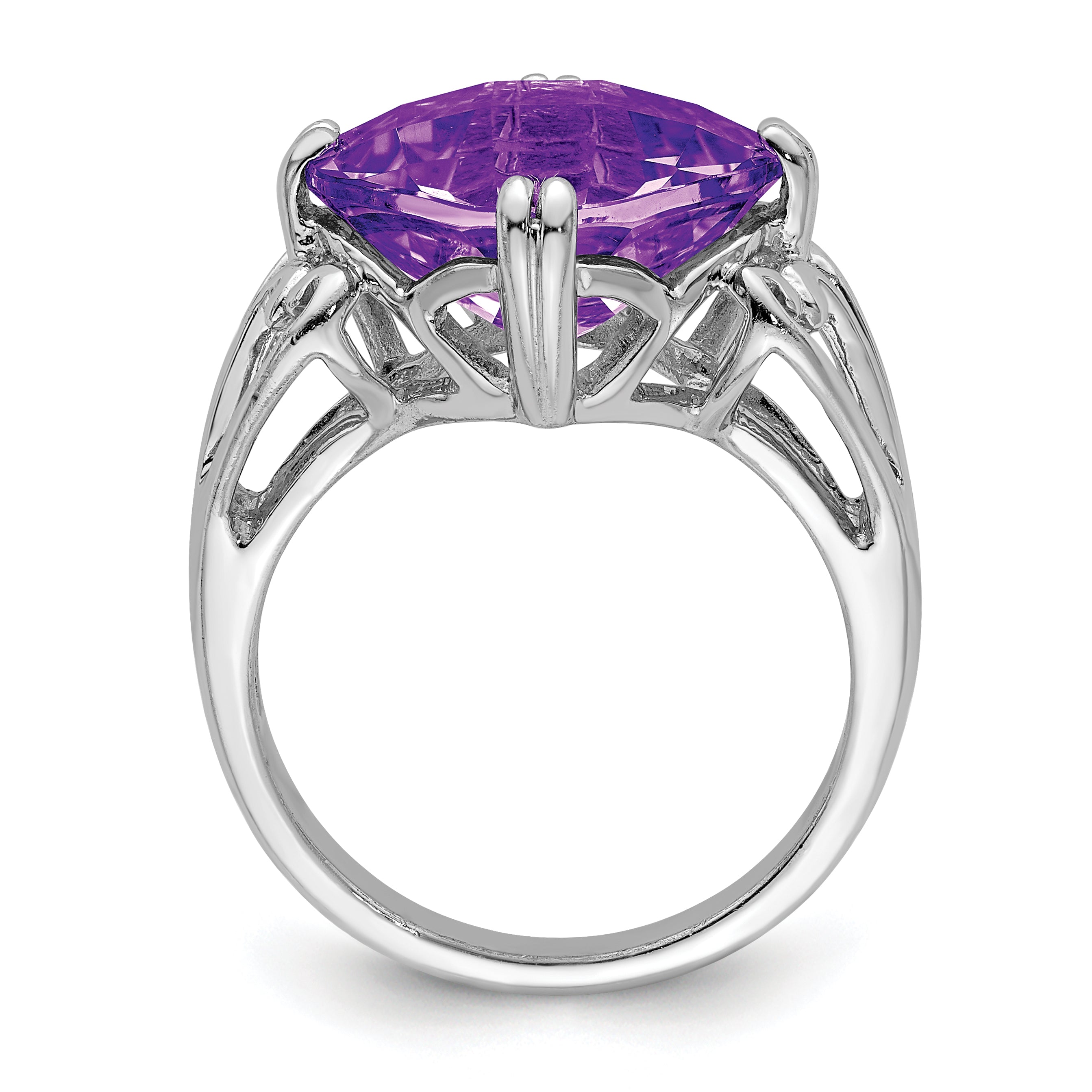 Sterling Silver Rhodium-plated Checker-Cut Amethyst Ring Secondary image
