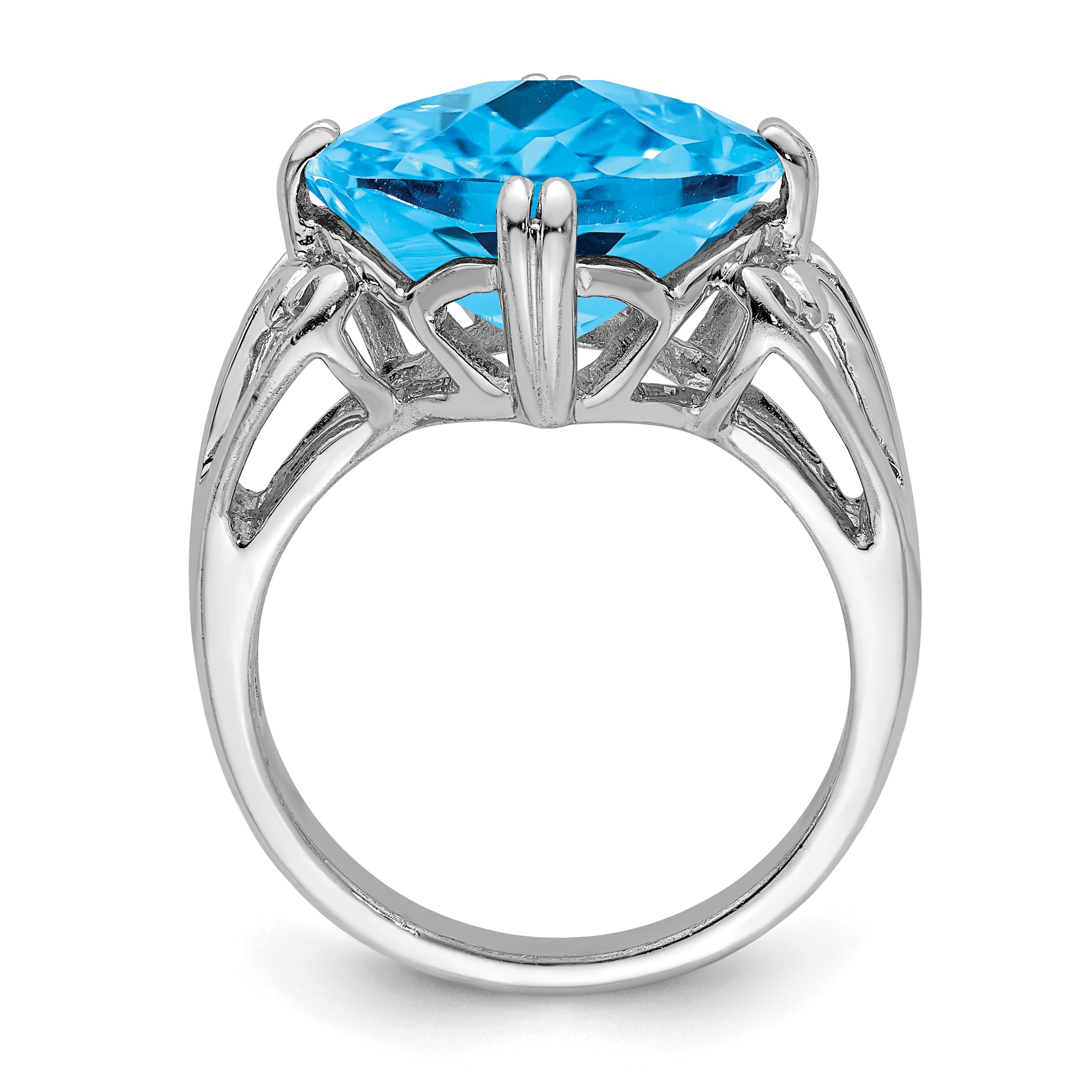 Sterling Silver Rhodium Checker-Cut Blue Topaz Ring Secondary image