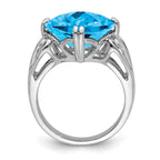 Sterling Silver Rhodium Checker-Cut Blue Topaz Ring