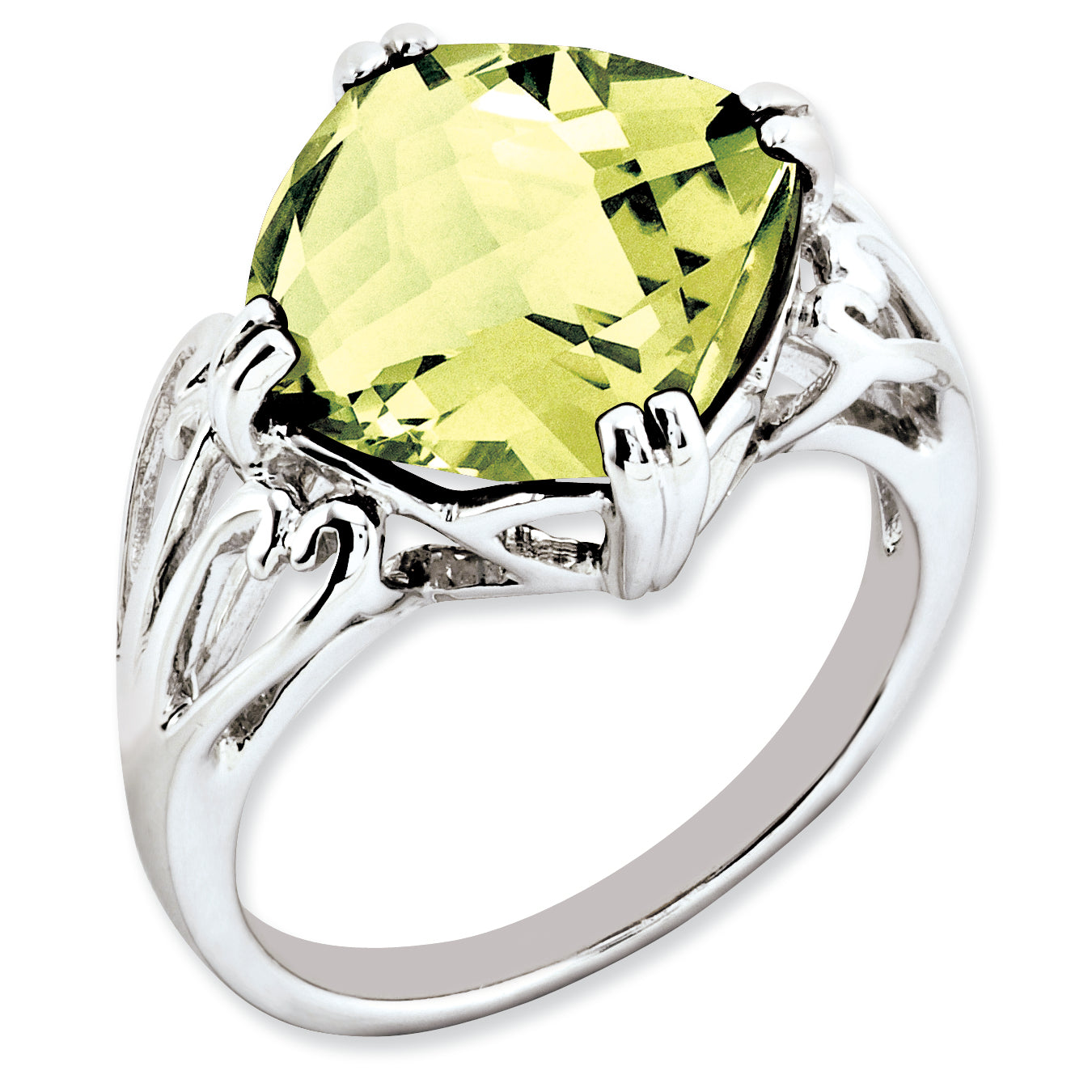 Sterling Silver Rhodium-plated Checker-Cut Lemon Quartz Ring Main image