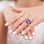 Sterling Silver Rhodium-plated Checker-Cut Amethyst Ring